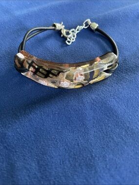 Murano-Style Glass Floral Accent Bracelet in Brown and Black